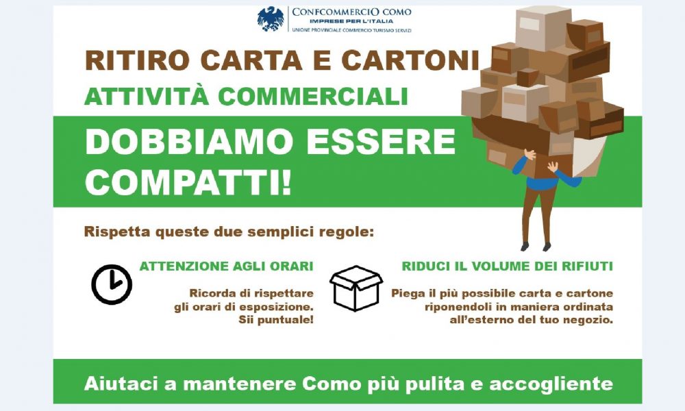 Ritiro carta e cartoni, al via la campagna di sensibilizzazione di Confcommercio Como