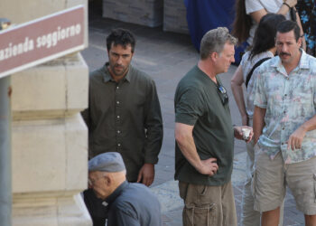 COMO, ITALY - JULY 30:  Adam Sandler is seen on set filming Murder Mystery on July 30, 2018 in Como, Italy.  (Photo by Emilio Andreoli/GC Images) *** Local Caption *** Adam Sandler