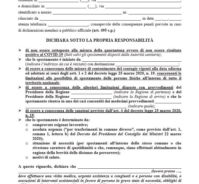 Autocertificazione per gli spostamenti, cambia ancora il modulo