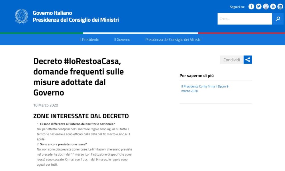 Decreto: tra limitazioni e dubbi dei cittadini. Domande e risposte sul sito del governo