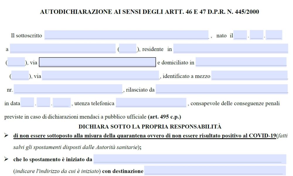 Autocertificazione, ecco il nuovo modello