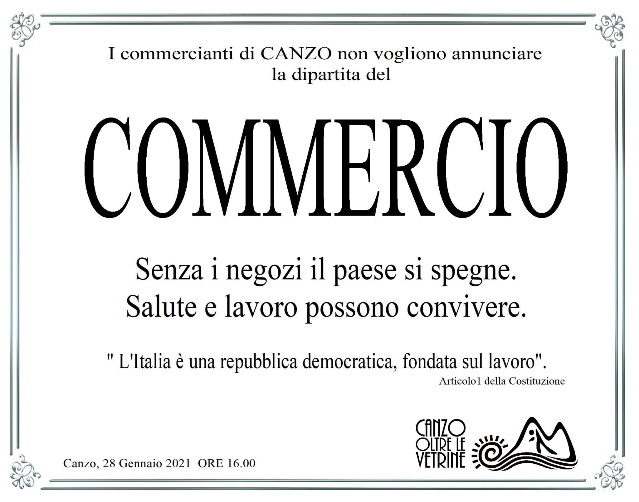 Commercio, la protesta parte da Canzo. Il 28 gennaio serrande abbassate e ceri: “Salute e lavoro possono convivere”