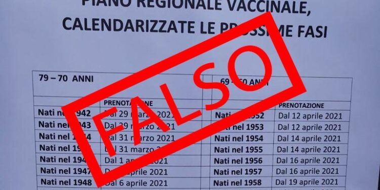 Falso avviso del piano vaccini