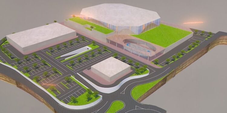 Il rendering del nuovo palasport di Cantù