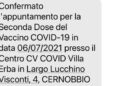 Il messaggio che indica l'errato indirizzo dell'hub vaccinale