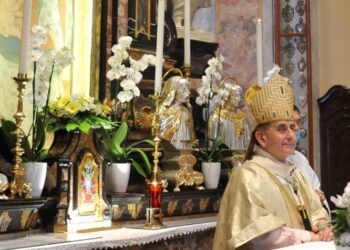l'arcivescovo di milano mario delpini dietro all'altare
