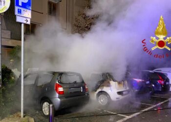 due auto bruciate avvolto dal fuomo