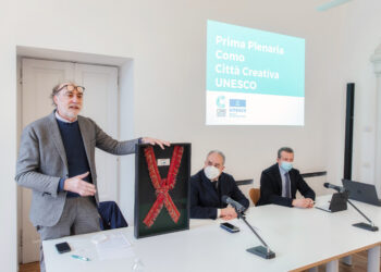 Como Grumello Fondazione Volta prima plenaria Unesco, Luca Levrini, Mario Landriscina e Marco Galimberti