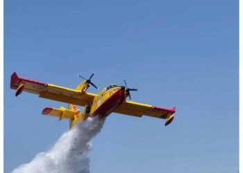 A 'Boschi di Santa Teresa e dei Lucci' in azione un canadair