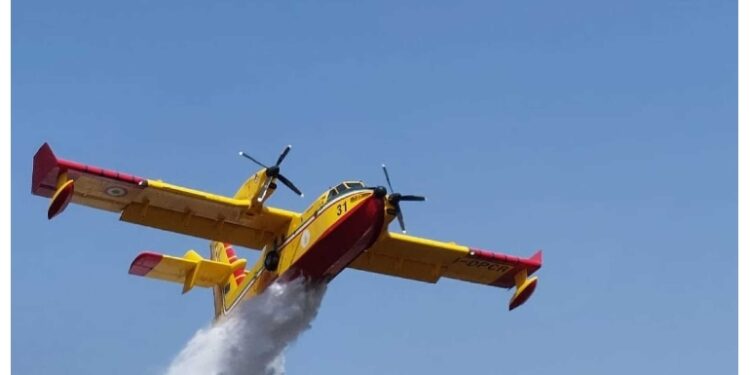 A 'Boschi di Santa Teresa e dei Lucci' in azione un canadair