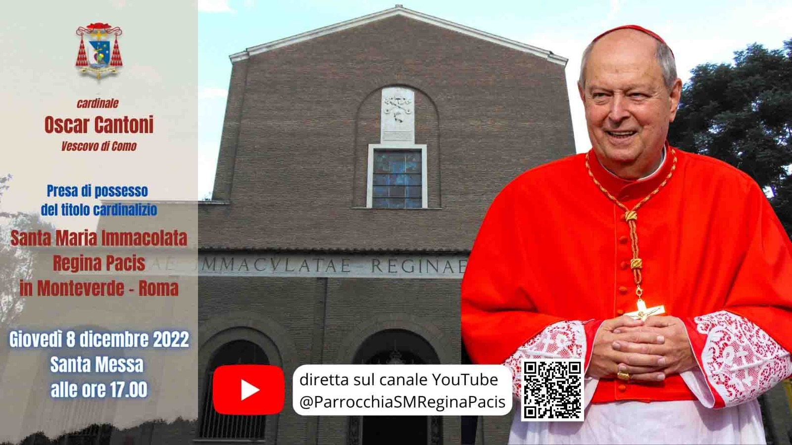 Il cardinale Cantoni giovedì a Roma alla parrocchia di Monteverde