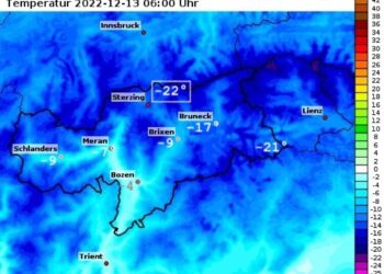 A Dobbiaco la massima oggi sarà di -9 gradi