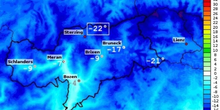 A Dobbiaco la massima oggi sarà di -9 gradi