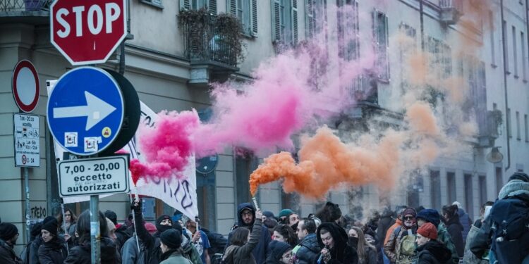 Nel corso delle proteste in favore di Alfredo Cospito