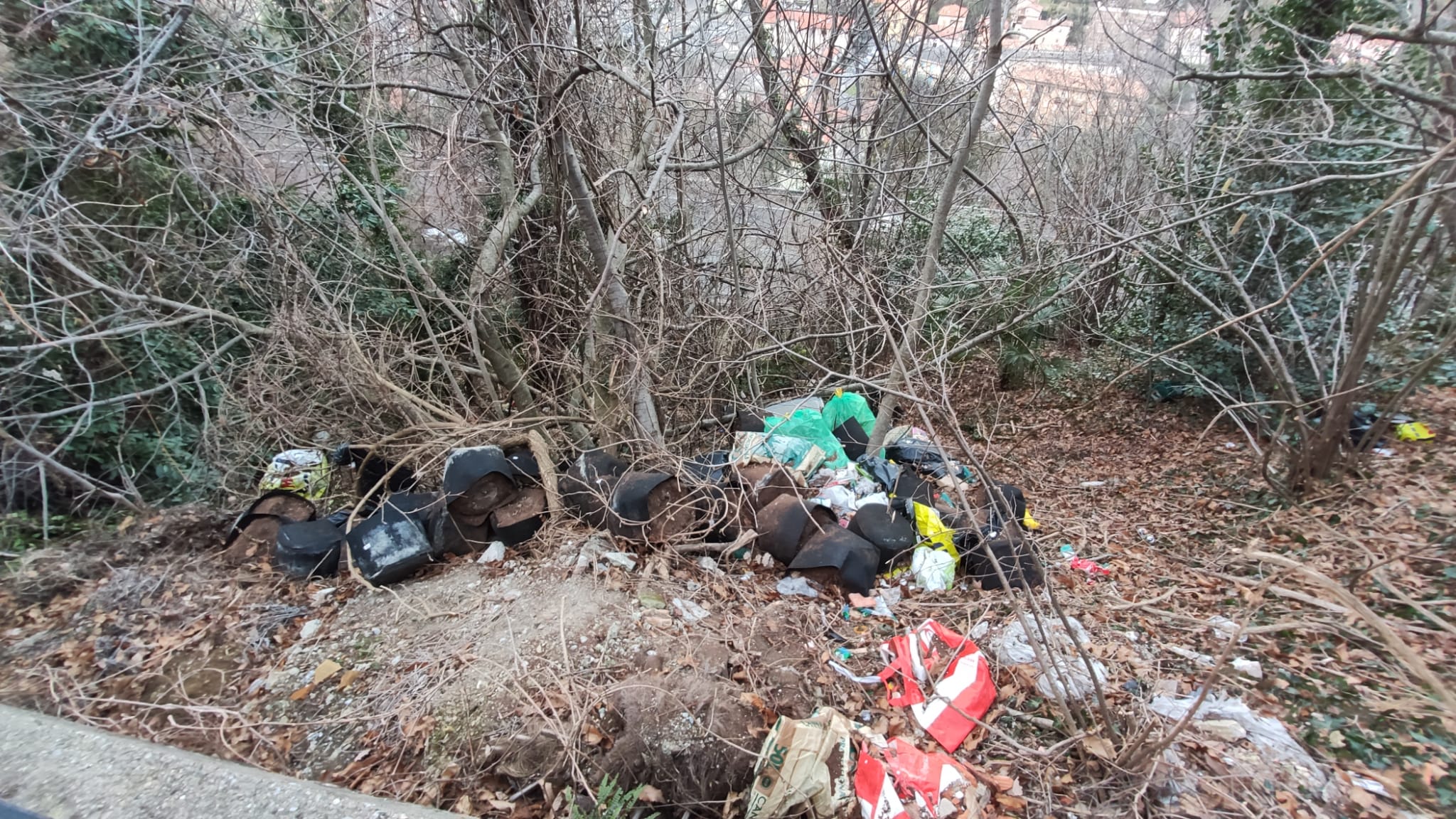 Via Cardano, sacchi della spazzatura e rifiuti abbandonati a bordo strada