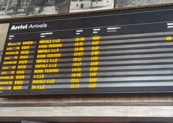 Stazione piena di passeggeri in attesa nel pomeriggio