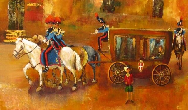 Una delle opere di Monaldi dedicate a Pinocchio e ai Carabinieri