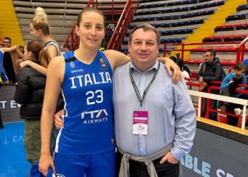 Laura Spreafico con Guido Corti, attuale presidente della Comense di basket