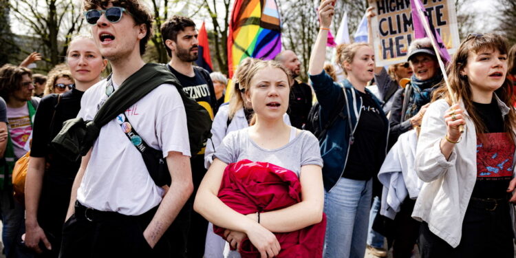 Durante una protesta di Extinction Rebellion