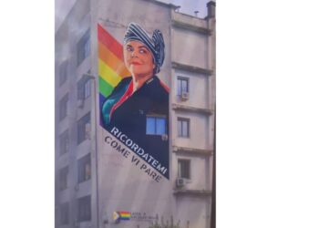Murale su Michela Murgia sulla facciata del V municipio