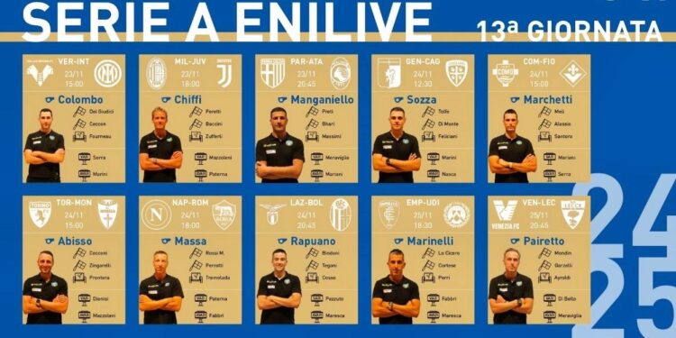 Gli arbitri designati per la tredicesima giornata di serie A