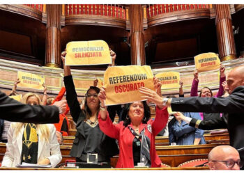 Cartelli nell'emiciclo su referendum