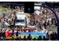 Il corteo sta arrivando all'Arco della pace