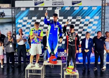 Il podio della gara di Brindisi, con la vittoria del comasco Andreani