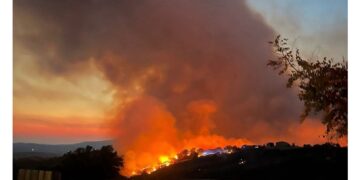 Fuoco spinto dal vento risale colline della Maremma