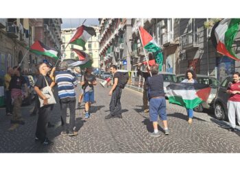 Il politico a un convegno. Gruppo giovani con bandiera Palestina