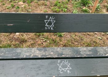 In un parco sulle panchine una stella a sei punte e insulti