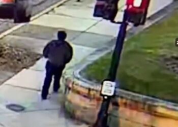 Mentre lascia l'edificio. Chiesta la collaborazione di tutti per identificarlo