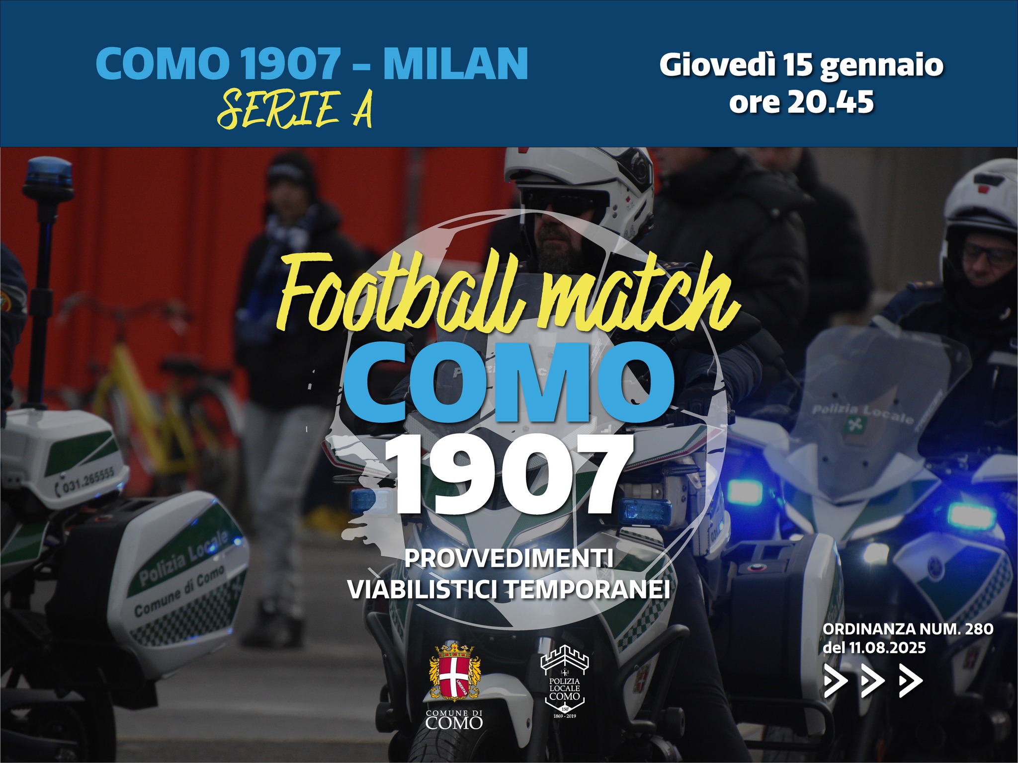 Como-Milan, modifiche alla viabilità in zona stadio e area Lazzago