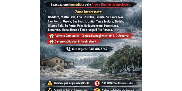 A rischio abitazioni lungo il rio Posada a Torpè