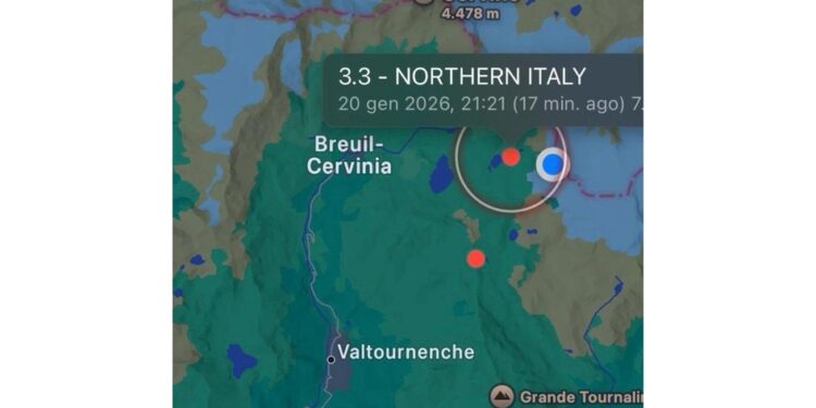 Scossa avvertita alle 21.21