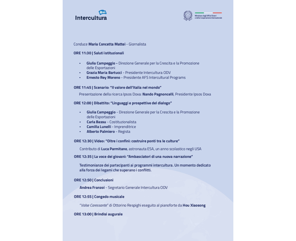 70 anni di Intercultura, venerdì evento alla Farnesina