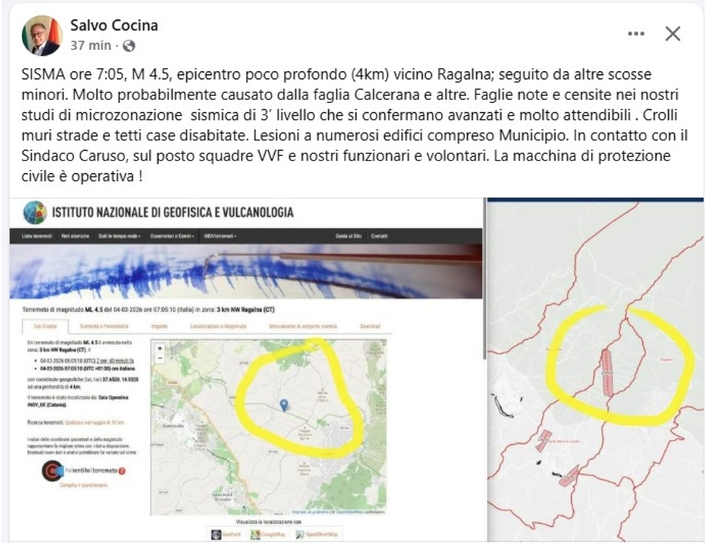 Protezione civile regionale, ‘a Ragalna lesioni a edifici, anche al Municipio’