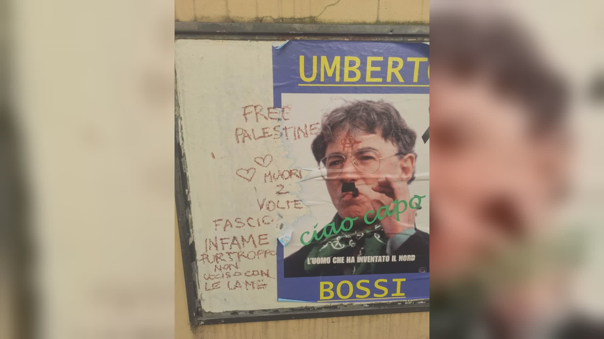 Imbrattato il manifesto di saluto a Umberto Bossi a Cantù