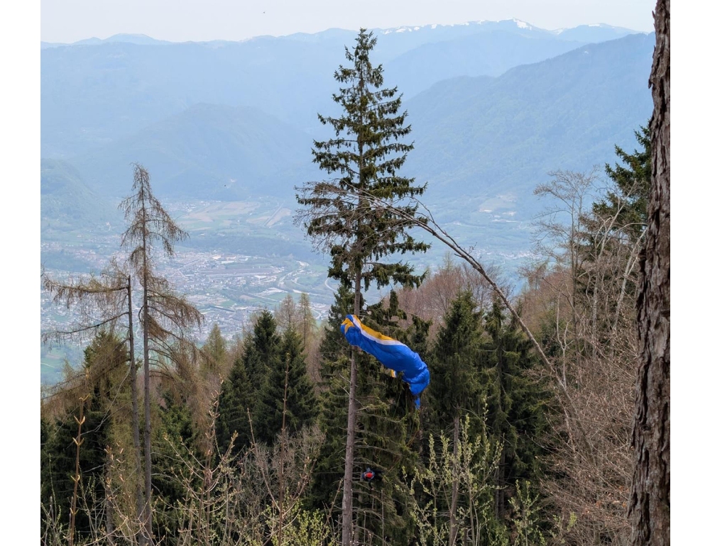 Cade con il parapendio e rimane appesa a un albero a 30 metri da terra