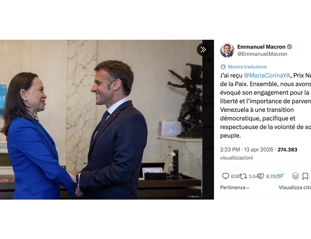 Machado incontra Macron che dà il suo sostegno alla transizione in Venezuela