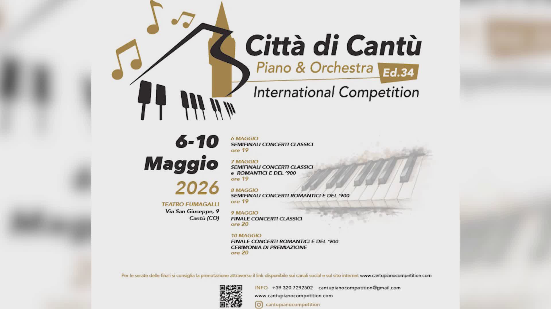 Cantù, al via la 34a edizione del concorso pianistico. Per la prima volta un palco a Bruxelles