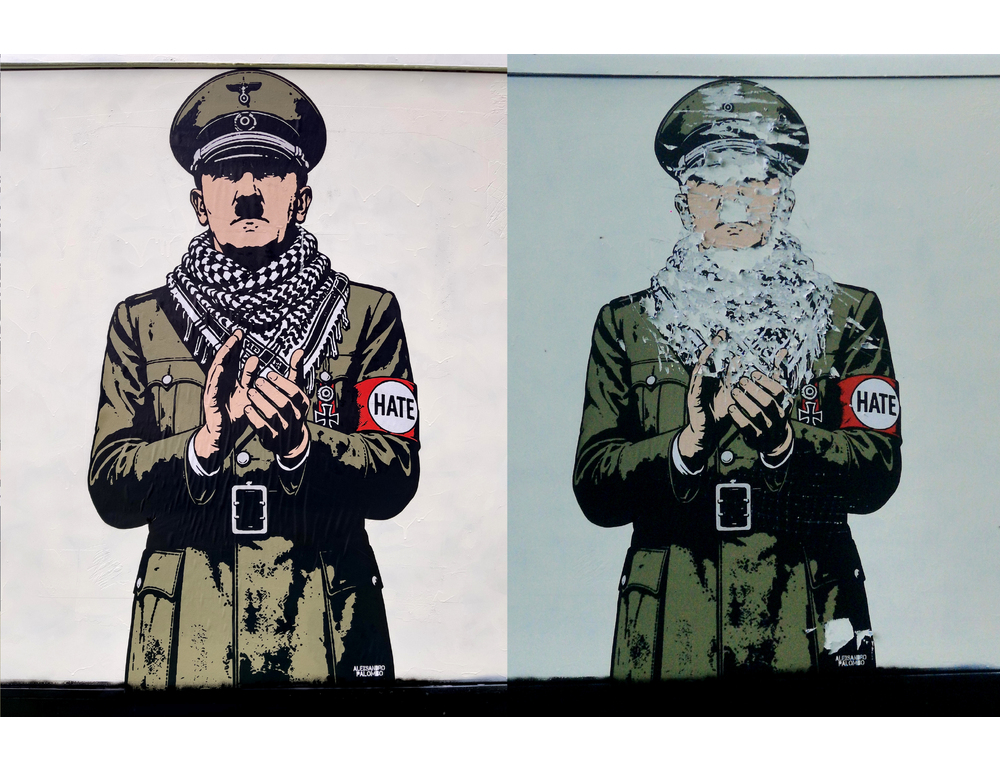 Imbrattato poster di Hitler con la kefiah al corteo pro Pal a Milano