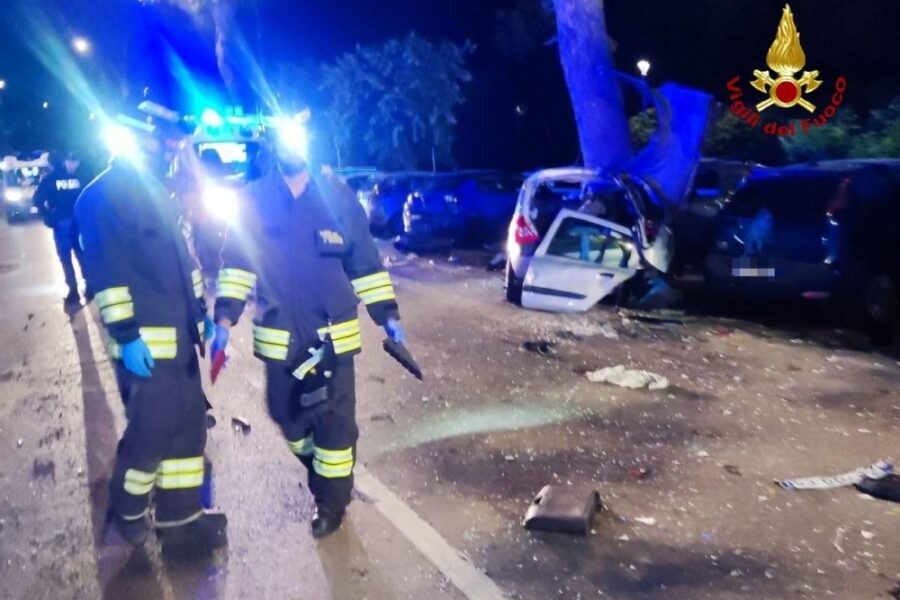 Il mezzo finito su un albero a tutta velocità