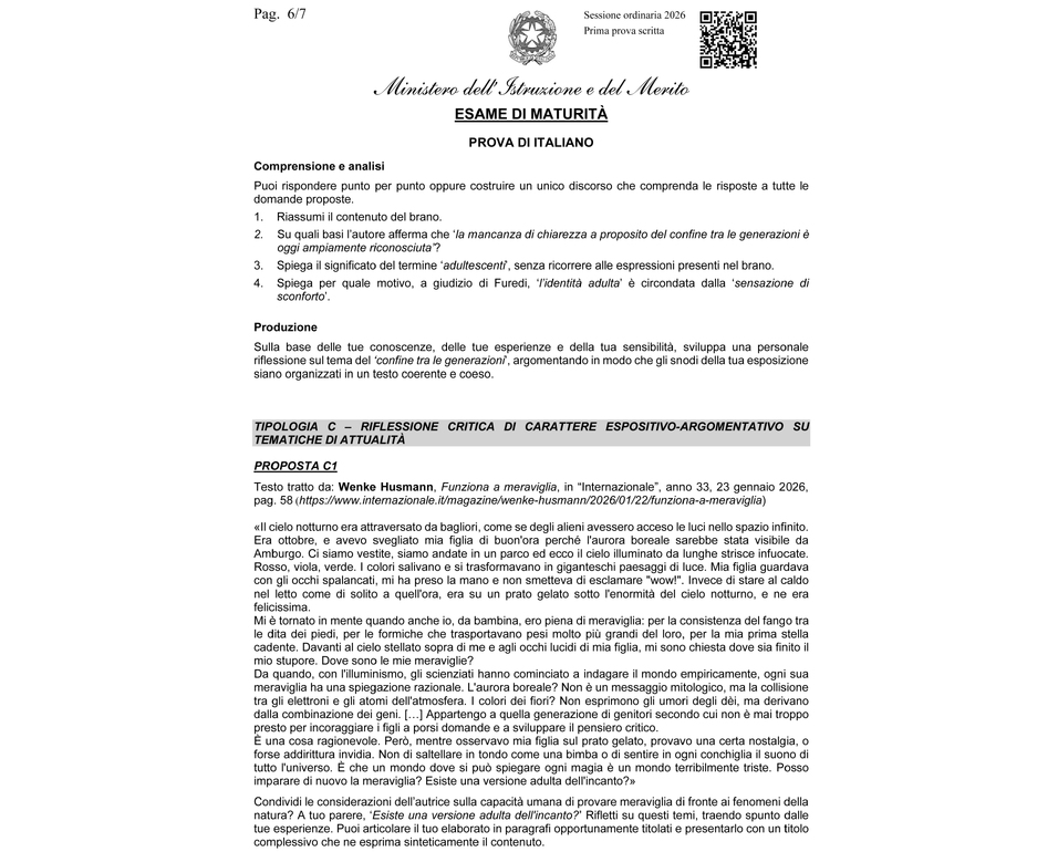 Maturità: la traccia più scelta è il brano di Mario Calabresi