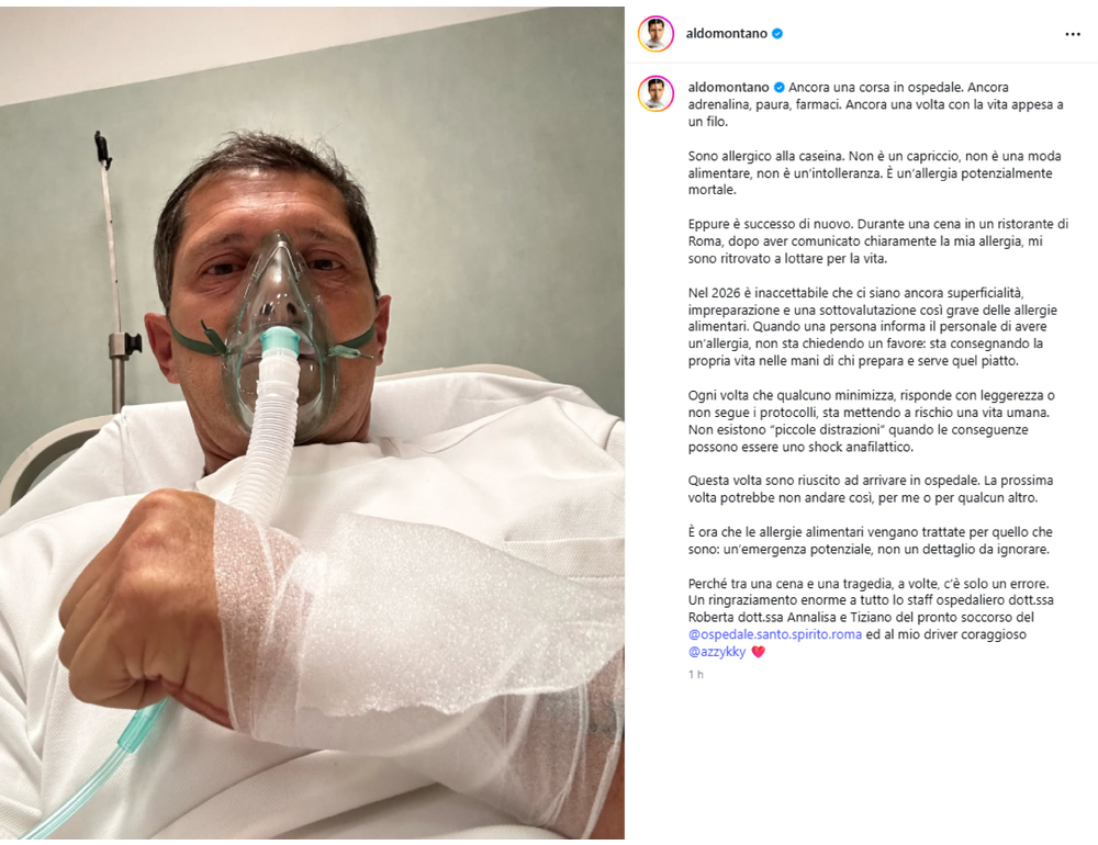 Paura per Aldo Montano, ricoverato per shock anafilattico