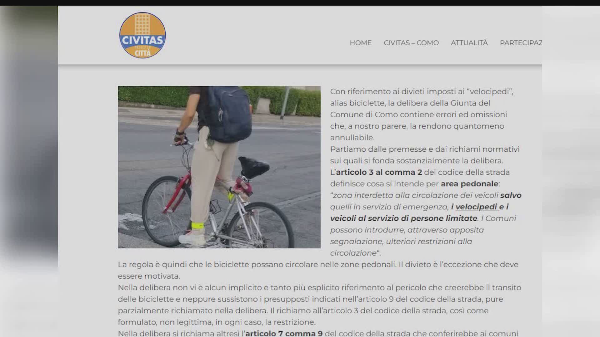 Bici in centro vietate, Civitas: “Ordinanza annullabile, ci sono errori e omissioni”