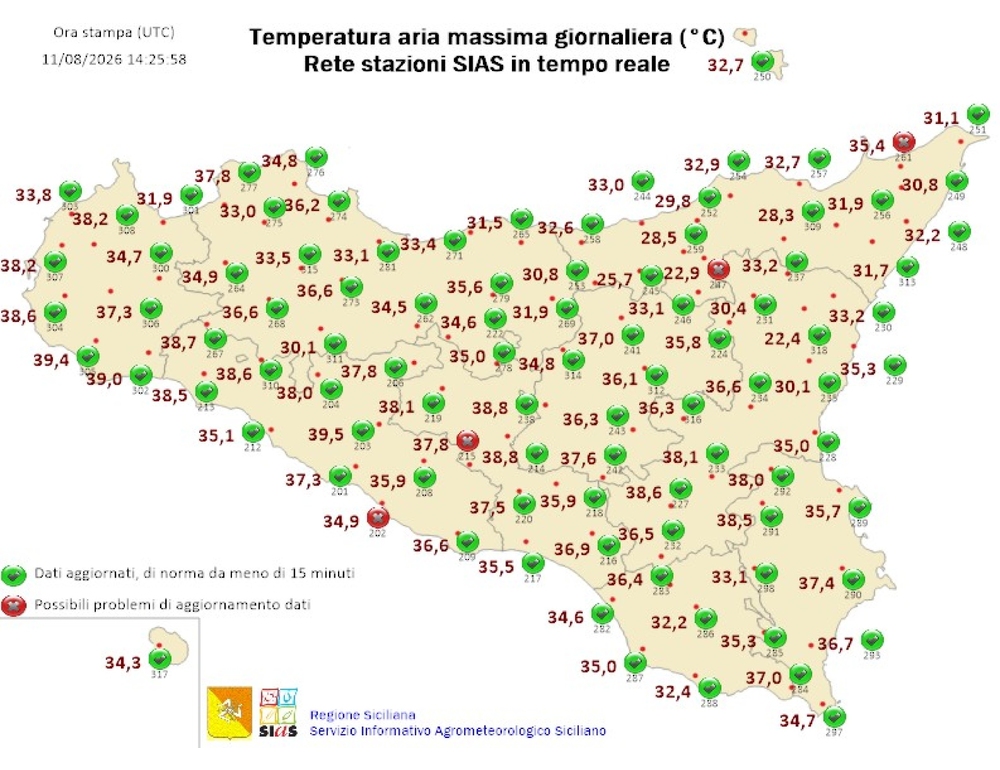 Aumenta il gran caldo in Sicilia, termometro supera i 39 gradi