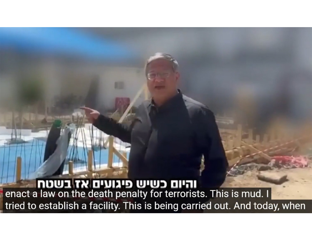 Ben-Gvir mostra in un video il cantiere della forca per i palestinesi