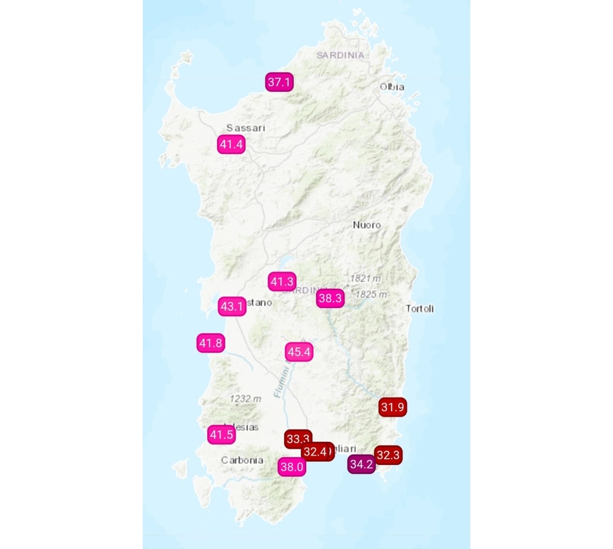 Caldo record in Sardegna, sfiorati di nuovo i 46 gradi stavolta a Jerzu