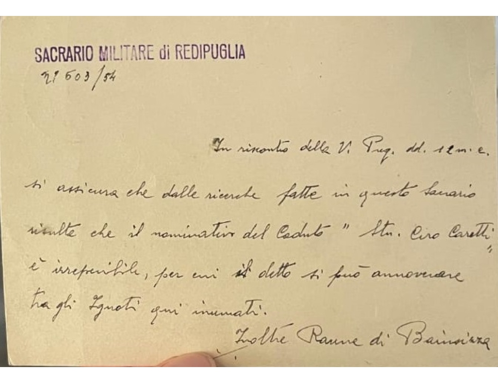 Grande Guerra: dopo 109 anni Tina trova resti del nonno, riposava a Oslavia